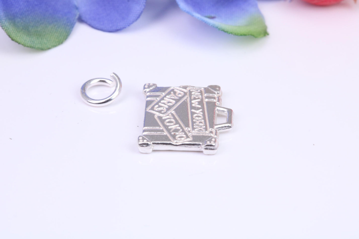 Travel Suitcase Charm, Traditional Three Dimensional Charm, Made From Solid Cast Silver