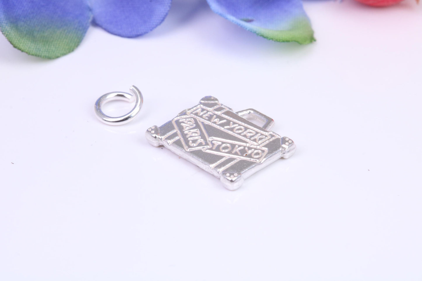 Travel Suitcase Charm, Traditional Three Dimensional Charm, Made From Solid Cast Silver