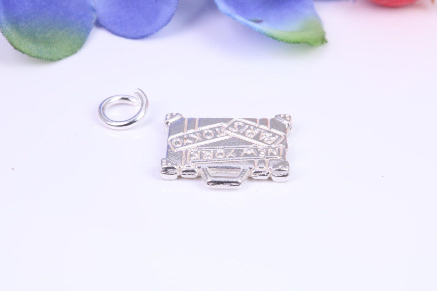 Travel Suitcase Charm, Traditional Three Dimensional Charm, Made From Solid Cast Silver