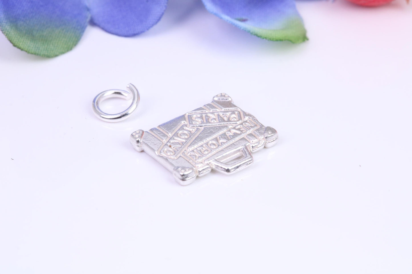 Travel Suitcase Charm, Traditional Three Dimensional Charm, Made From Solid Cast Silver