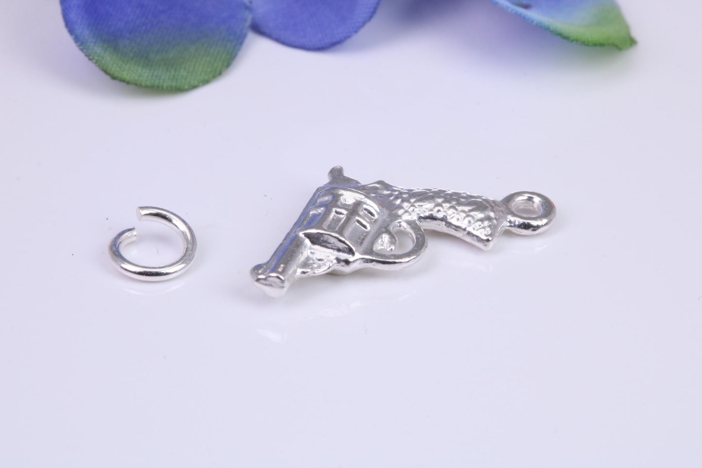 Revolver Charm, Traditional Three Dimensional Charm, Made from Solid Cast Silver