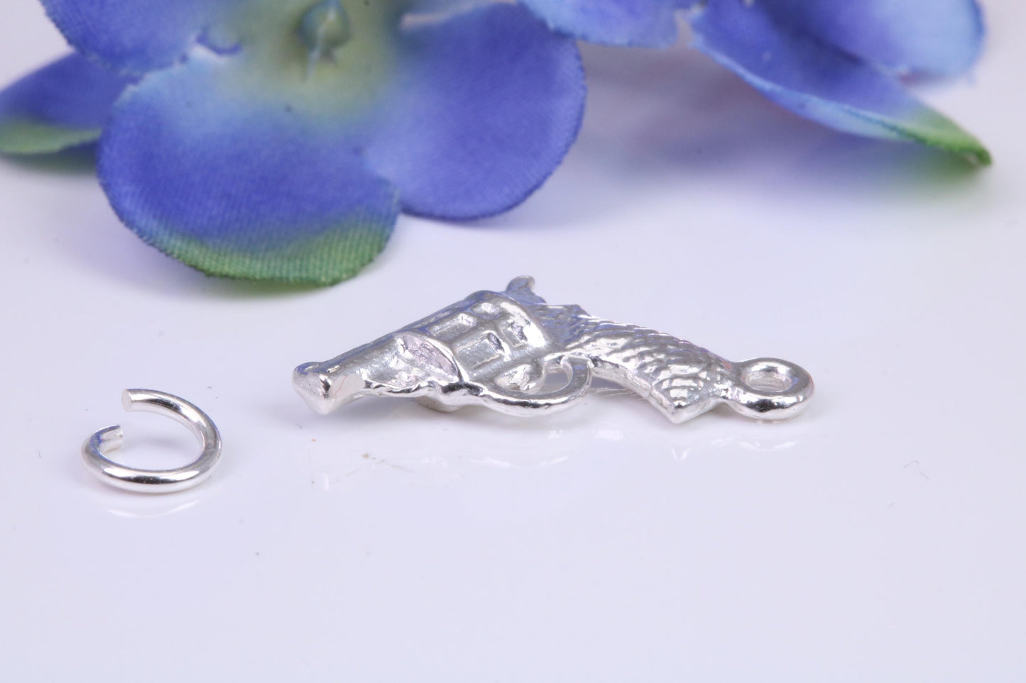 Revolver Charm, Traditional Three Dimensional Charm, Made from Solid Cast Silver