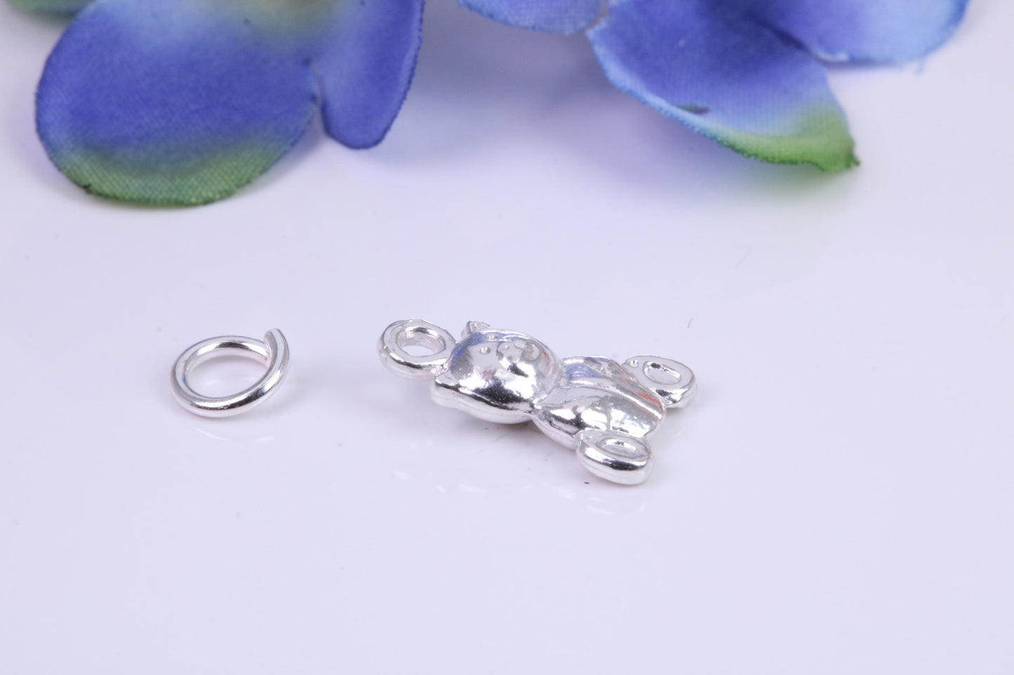 Teddy Bear Charm, Traditional Three Dimensional Charm, Made from Solid Cast Silver