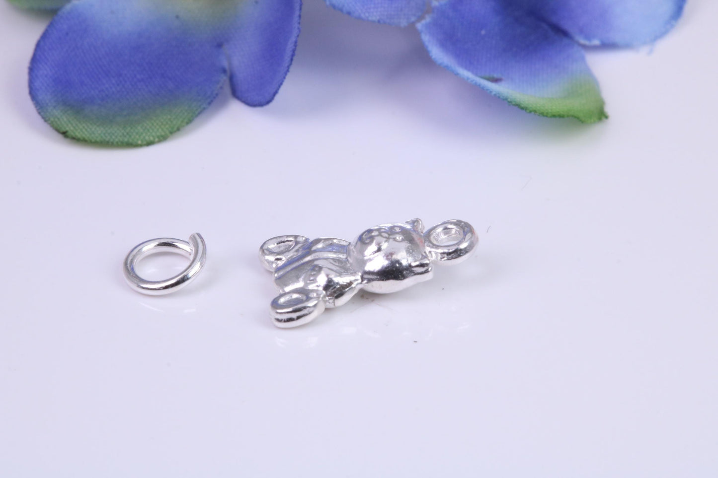 Teddy Bear Charm, Traditional Three Dimensional Charm, Made from Solid Cast Silver