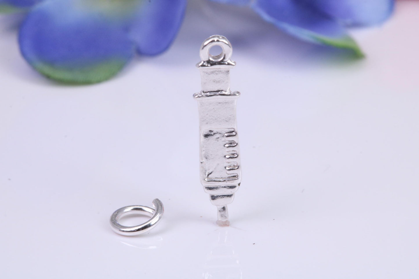 Syringe Charm, Traditional Charm, Made from Solid Cast Silver