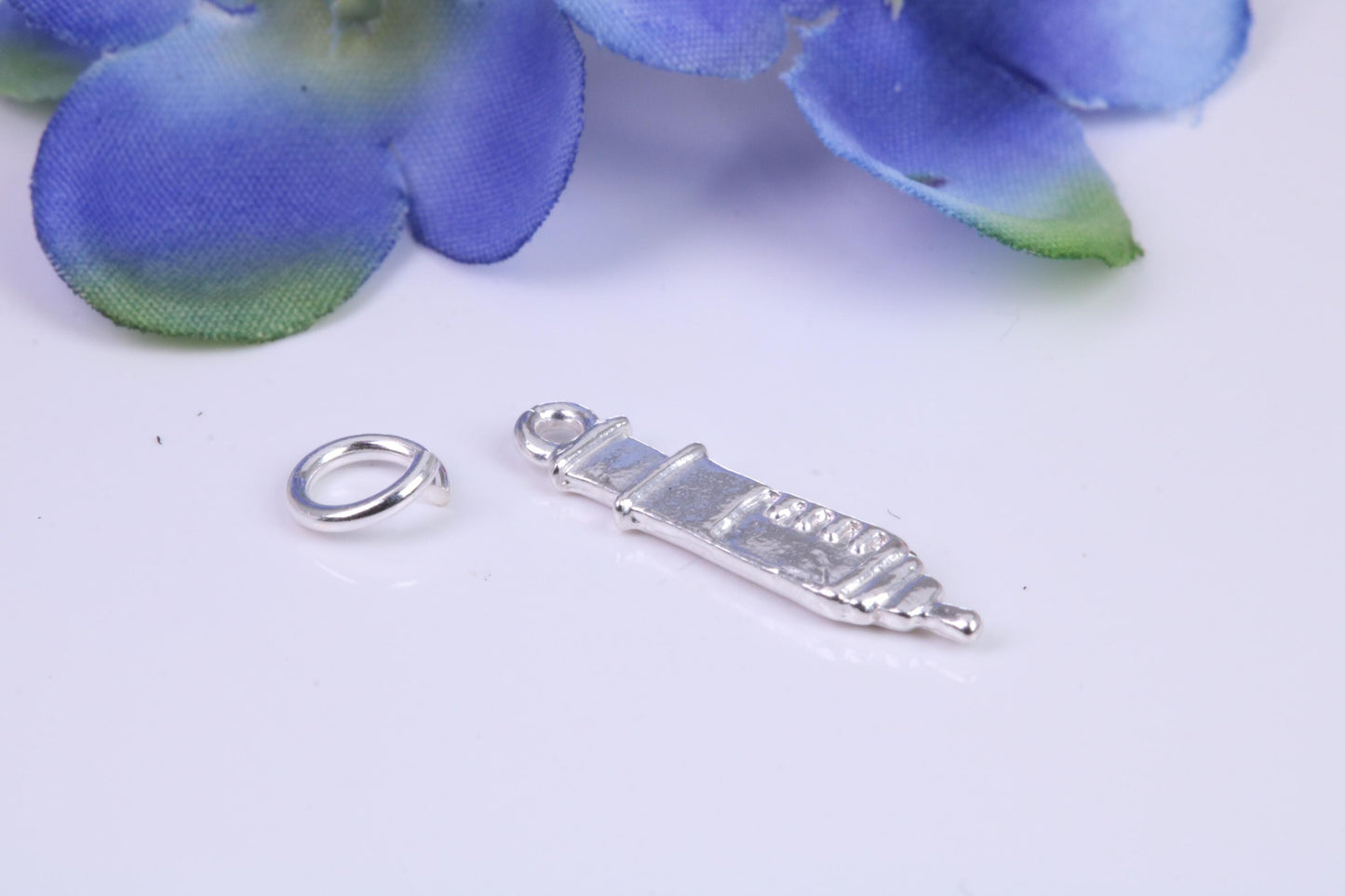 Syringe Charm, Traditional Charm, Made from Solid Cast Silver
