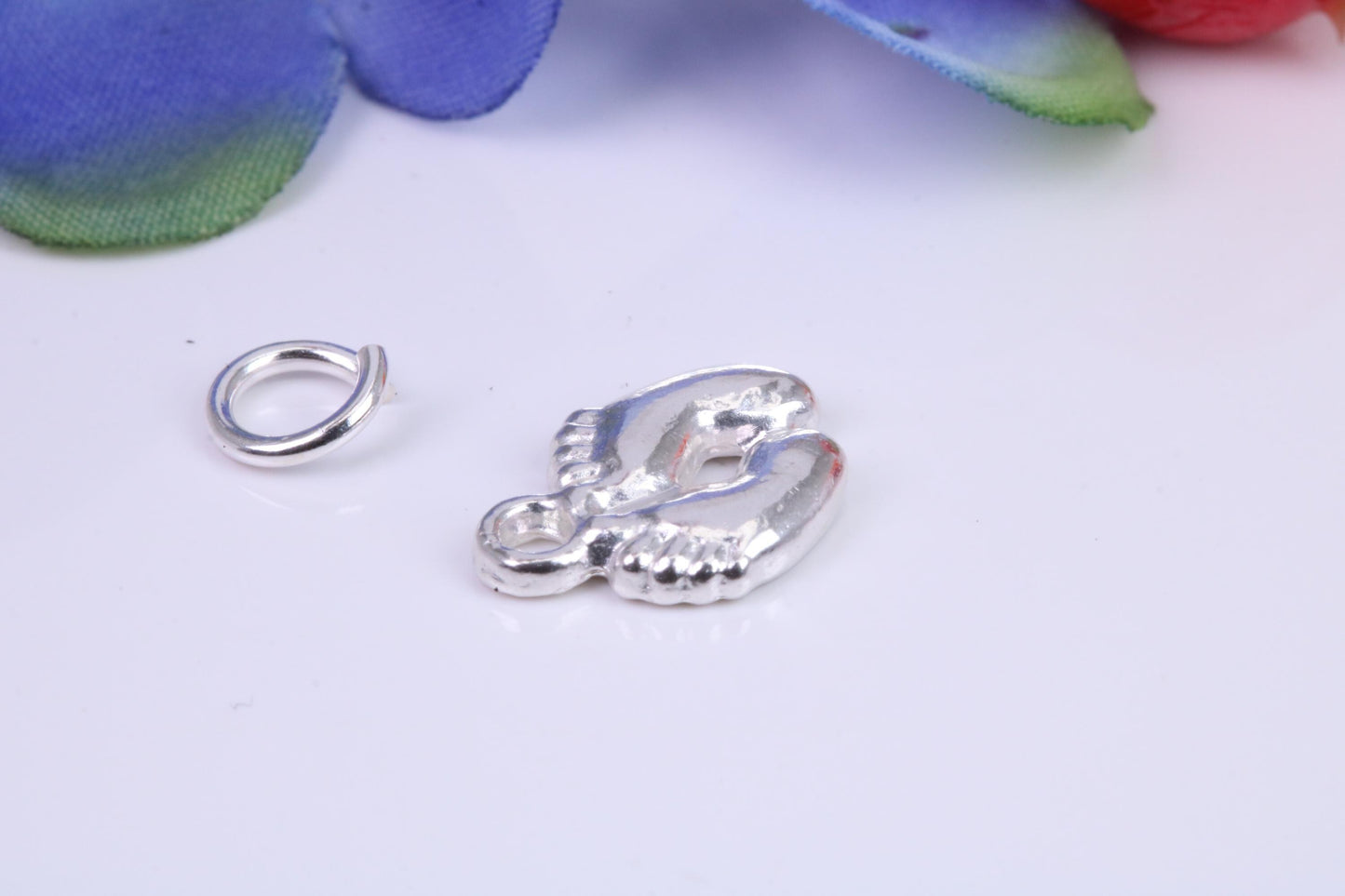 Feet Charm, Traditional Charm, Made from Solid Cast Silver