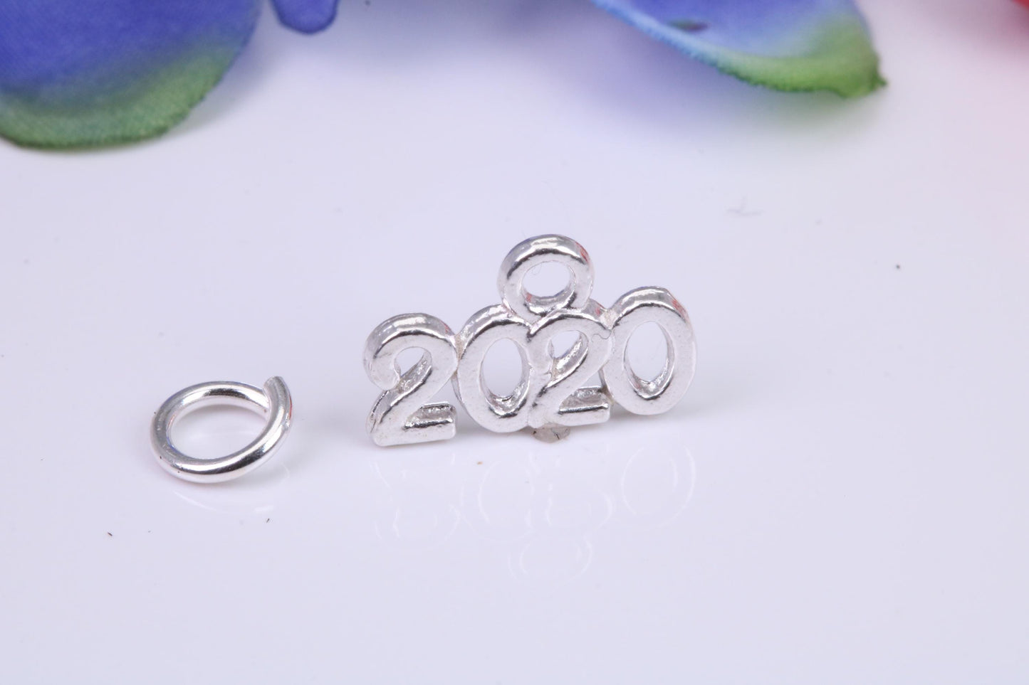 Year 2020 Charm, Traditional Three Dimensional Charm, Made from Solid Cast Silver