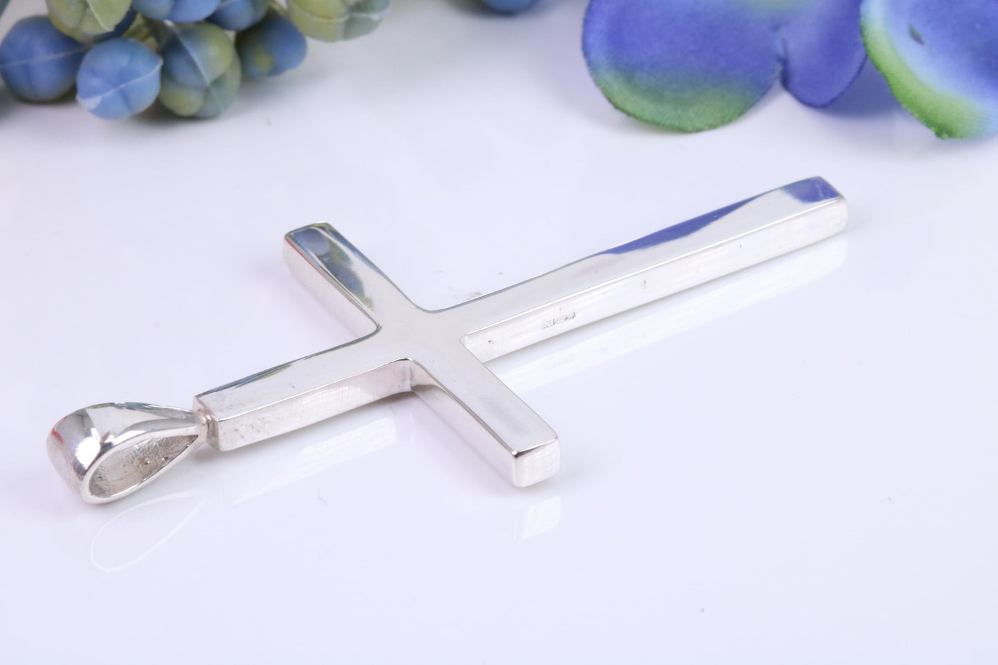 Natural Diamond set Very Large 50 mm Long Chunky Cross, High Polished Finish, Made From Solid Cast Silver, British Hallmarked