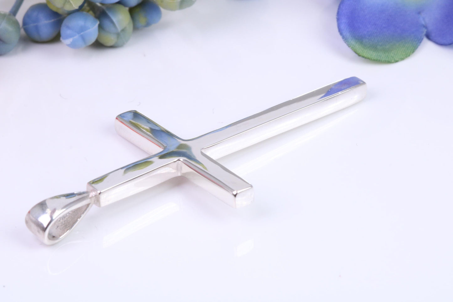 Natural Ruby set Very Large 50 mm Long Chunky Cross, High Polished Finish, Made From Solid Cast Silver, British Hallmarked