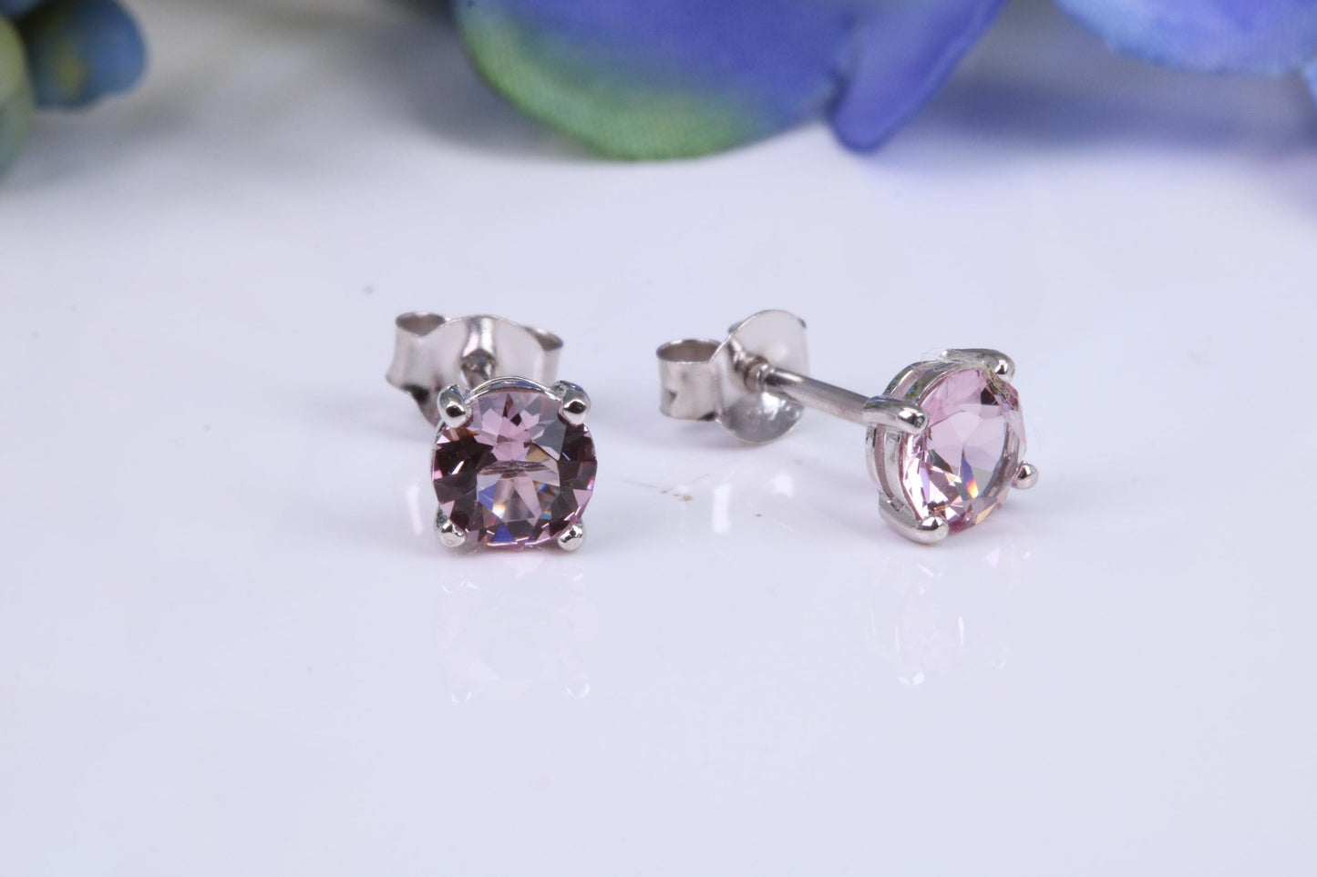 5 mm Round Light Amethyst Cubic Zirconia set Stud Earrings, Made from Solid Cast Sterling Silver
