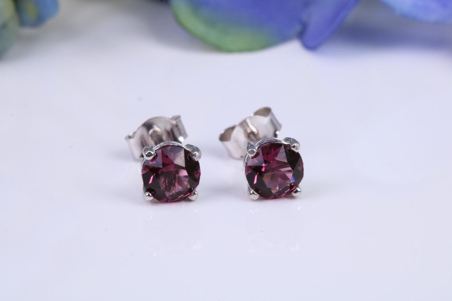 5 mm Round Hessonite Garnet Cubic Zirconia set Stud Earrings, Made from Solid Cast Sterling Silver