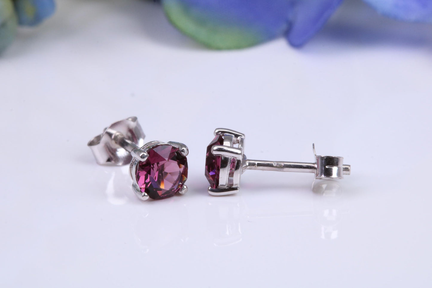 5 mm Round Hessonite Garnet Cubic Zirconia set Stud Earrings, Made from Solid Cast Sterling Silver