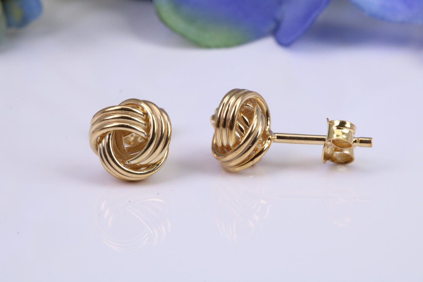 8 mm Round Knotted Stud Earrings, Made from 925 Grade Sterling Silver and Yellow Gold Plated