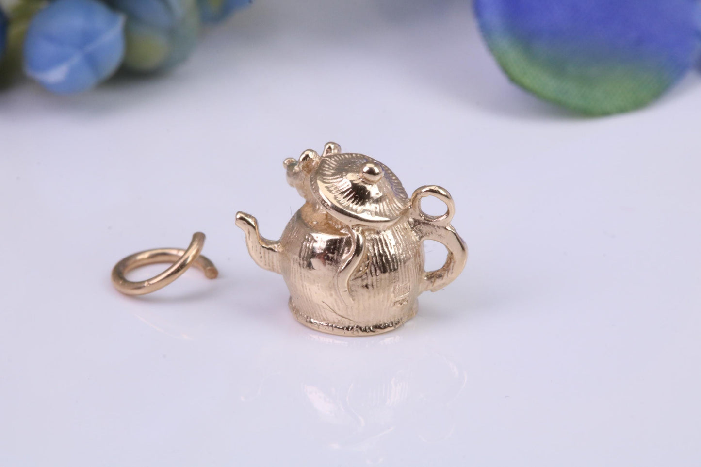 Mouse in Teapot Charm, Traditional Charm, Made From Solid Yellow Gold with British Hallmark, Complete with Attachment Link