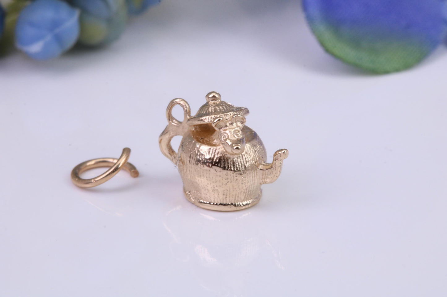 Mouse in Teapot Charm, Traditional Charm, Made From Solid Yellow Gold with British Hallmark, Complete with Attachment Link