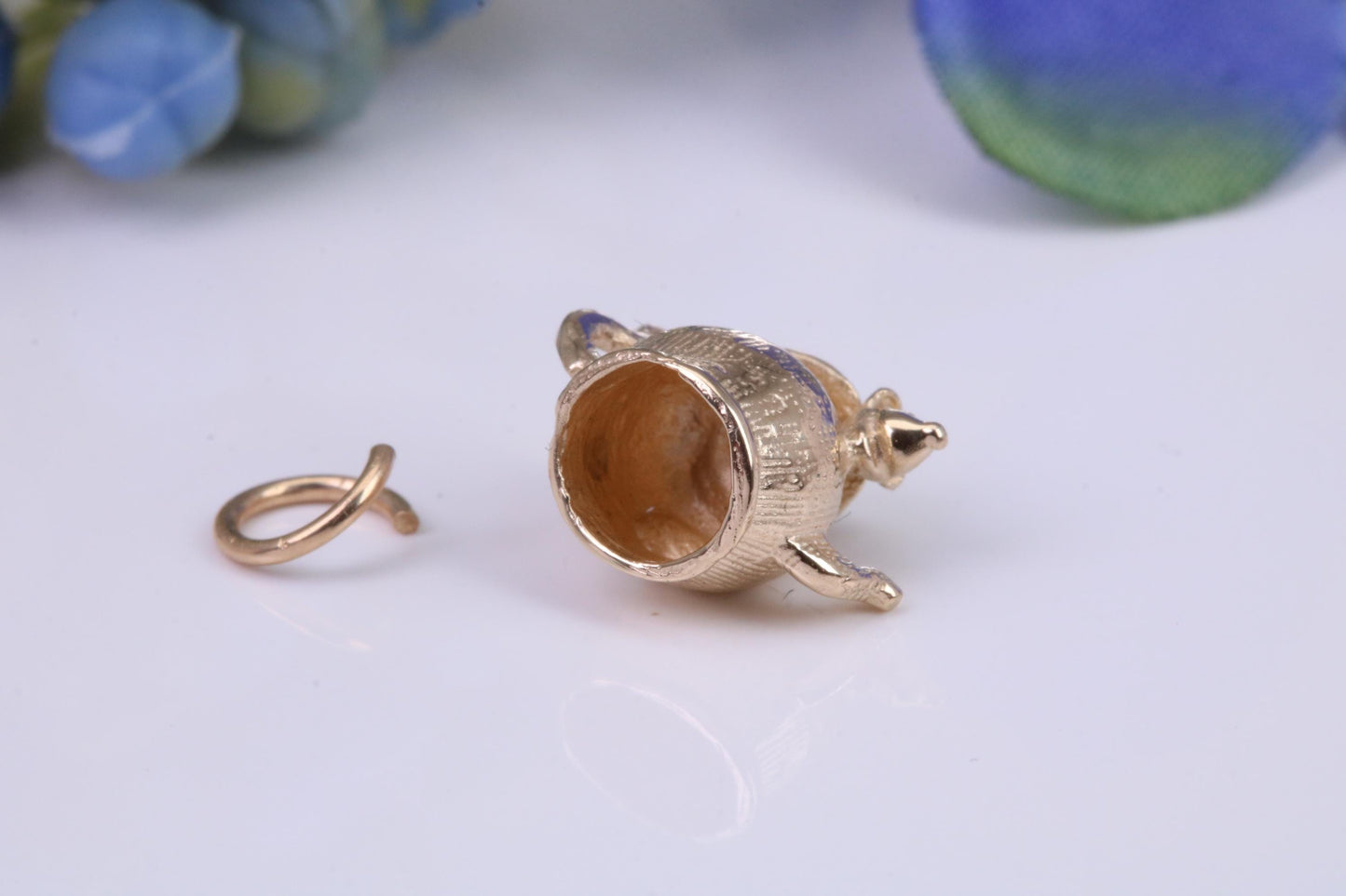 Mouse in Teapot Charm, Traditional Charm, Made From Solid Yellow Gold with British Hallmark, Complete with Attachment Link