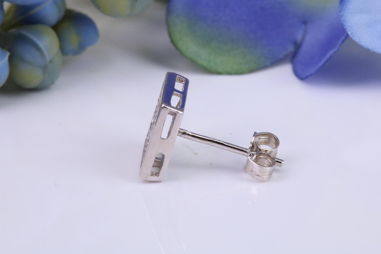 Mans Large 9 mm Square Diamond White Cubic Zirconia set Single Stud Earring, Made from Solid Cast Sterling Silver, Ideal for Gents