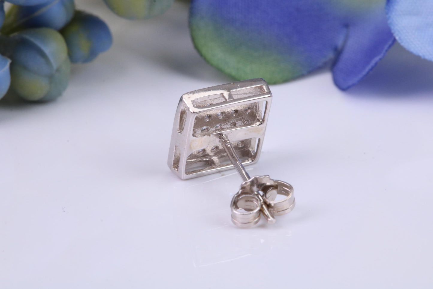 Mans Large 9 mm Square Diamond White Cubic Zirconia set Single Stud Earring, Made from Solid Cast Sterling Silver, Ideal for Gents