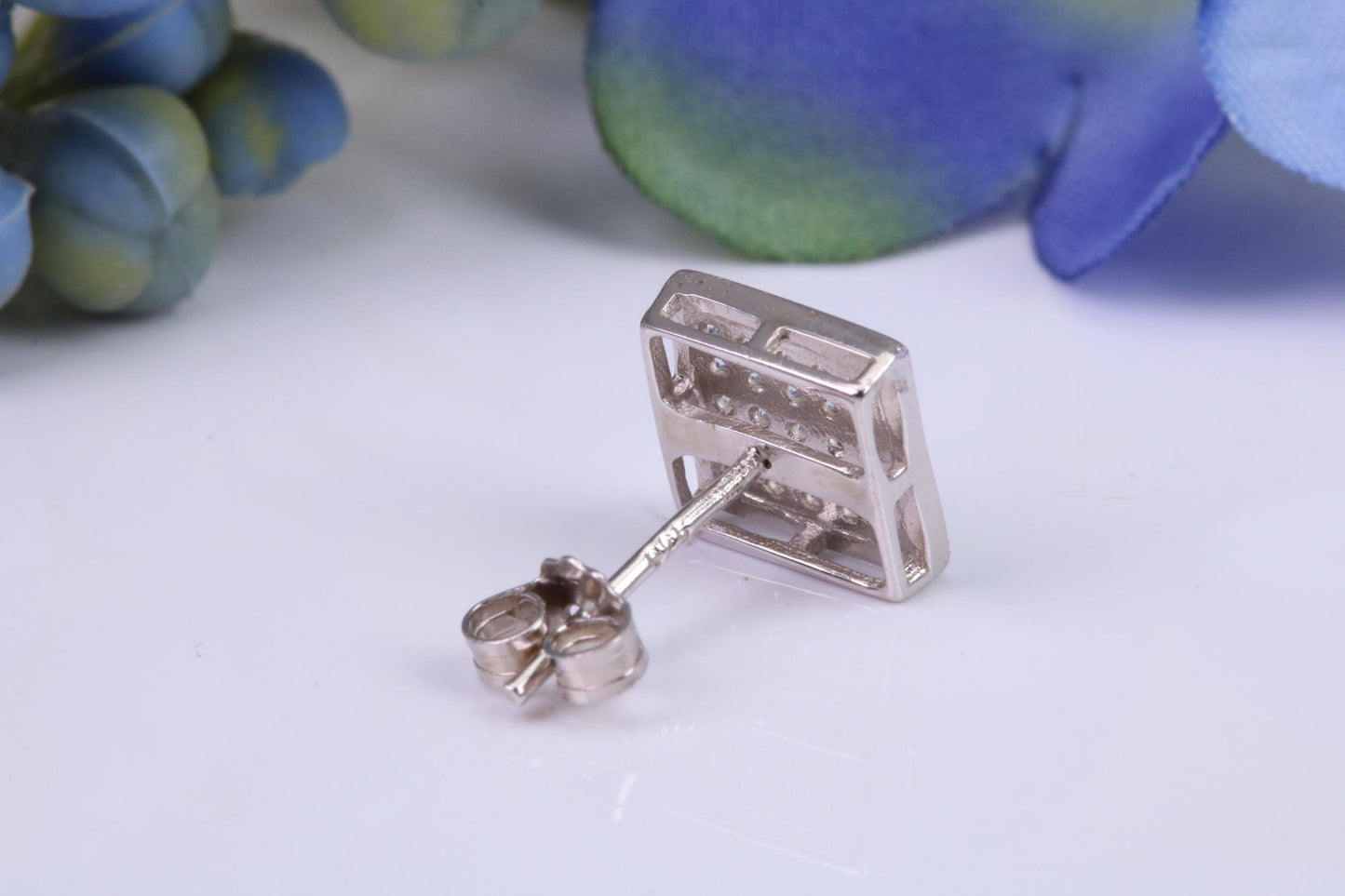 Mans Large 9 mm Square Diamond White Cubic Zirconia set Single Stud Earring, Made from Solid Cast Sterling Silver, Ideal for Gents