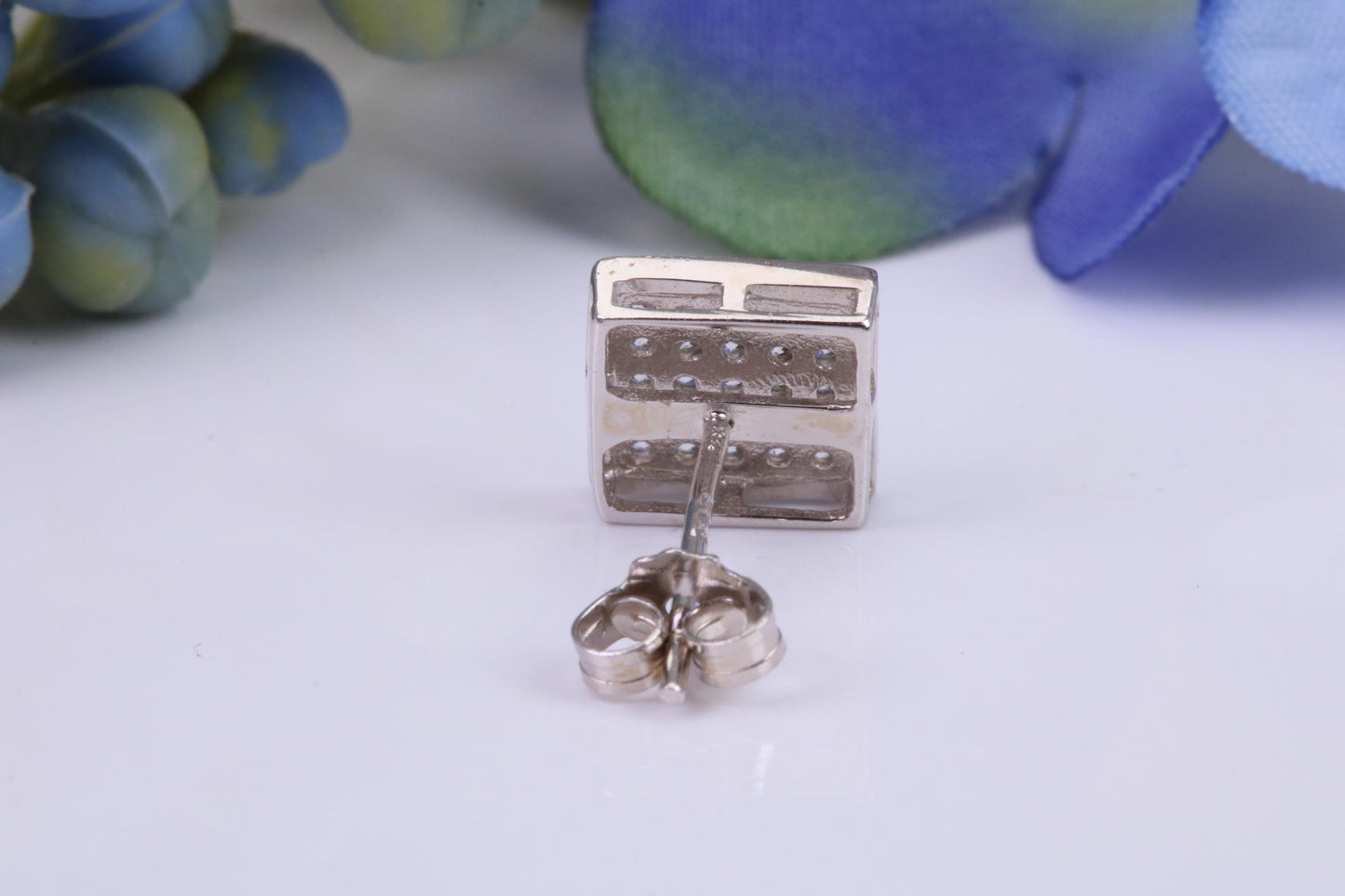 Mans Large 9 mm Square Diamond White Cubic Zirconia set Single Stud Earring, Made from Solid Cast Sterling Silver, Ideal for Gents