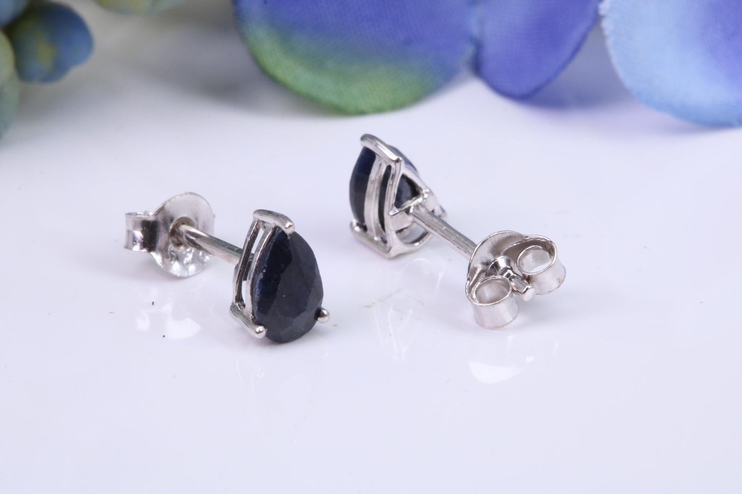Black Teardrop cut Cubic Zirconia set Stud Earrings, Made from Solid Cast Sterling Silver