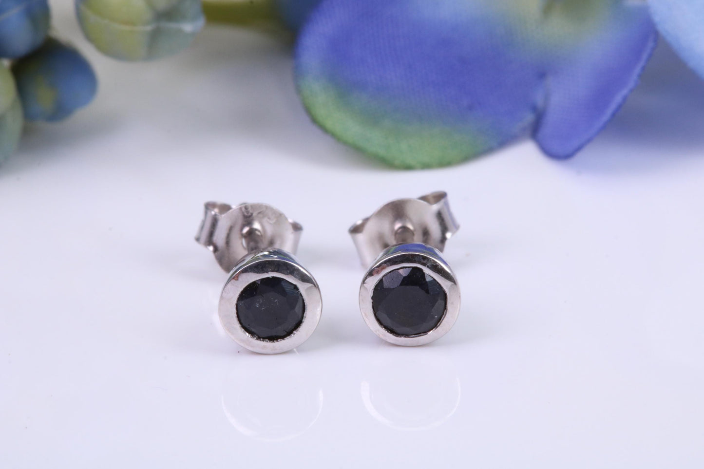Black Round cut Cubic Zirconia set Stud Earrings, Made from Solid Cast Sterling Silver