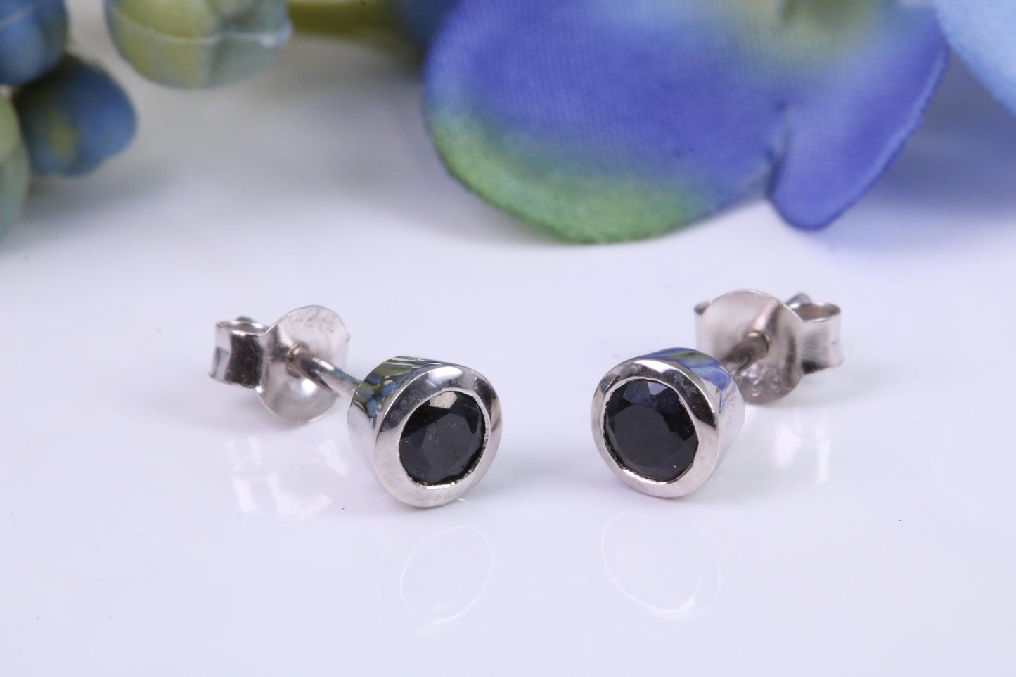 Black Round cut Cubic Zirconia set Stud Earrings, Made from Solid Cast Sterling Silver