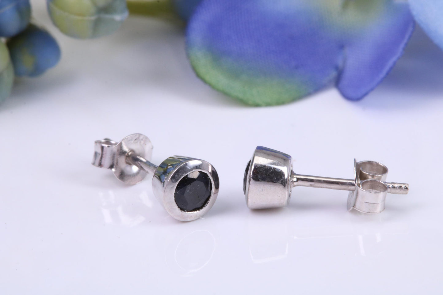 Black Round cut Cubic Zirconia set Stud Earrings, Made from Solid Cast Sterling Silver