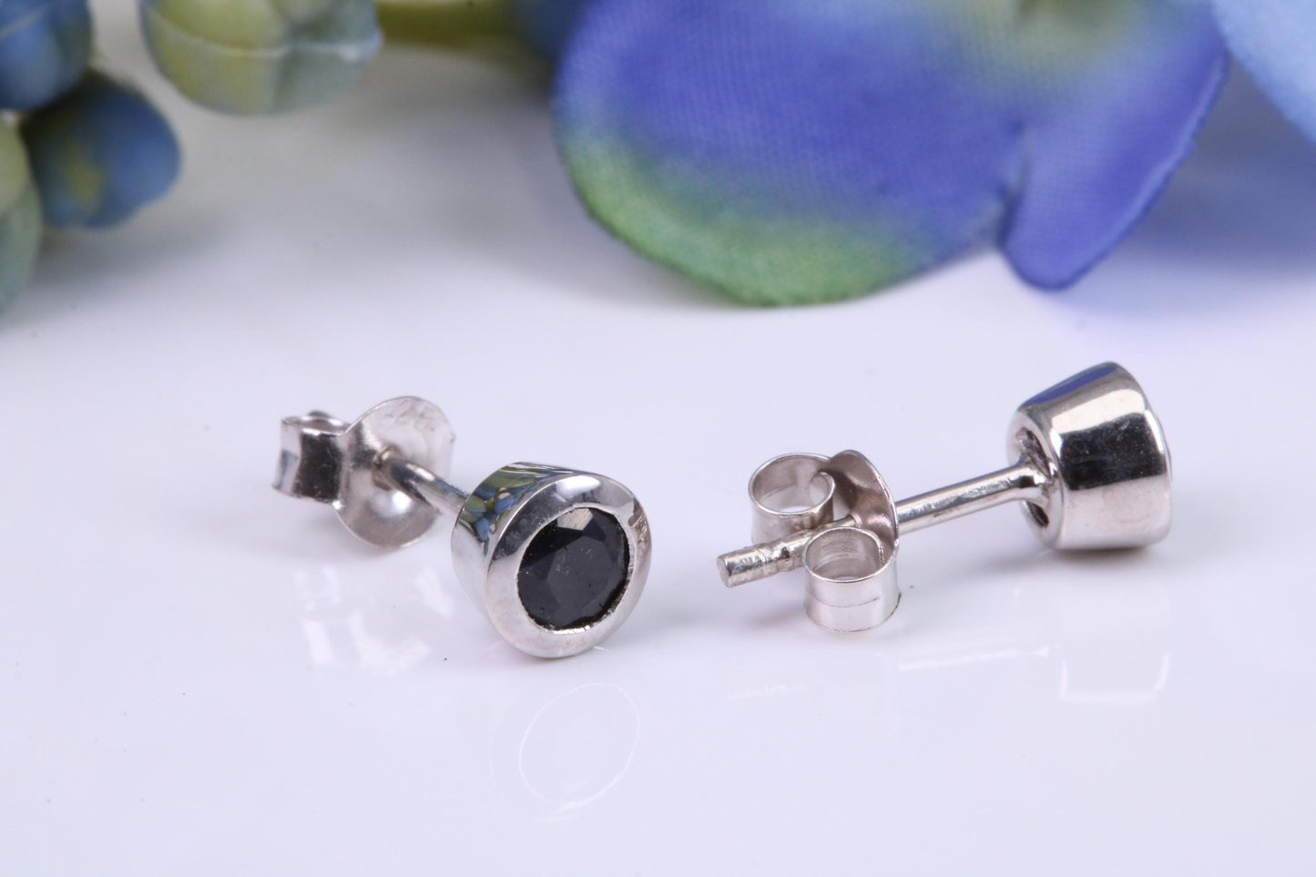 Black Round cut Cubic Zirconia set Stud Earrings, Made from Solid Cast Sterling Silver