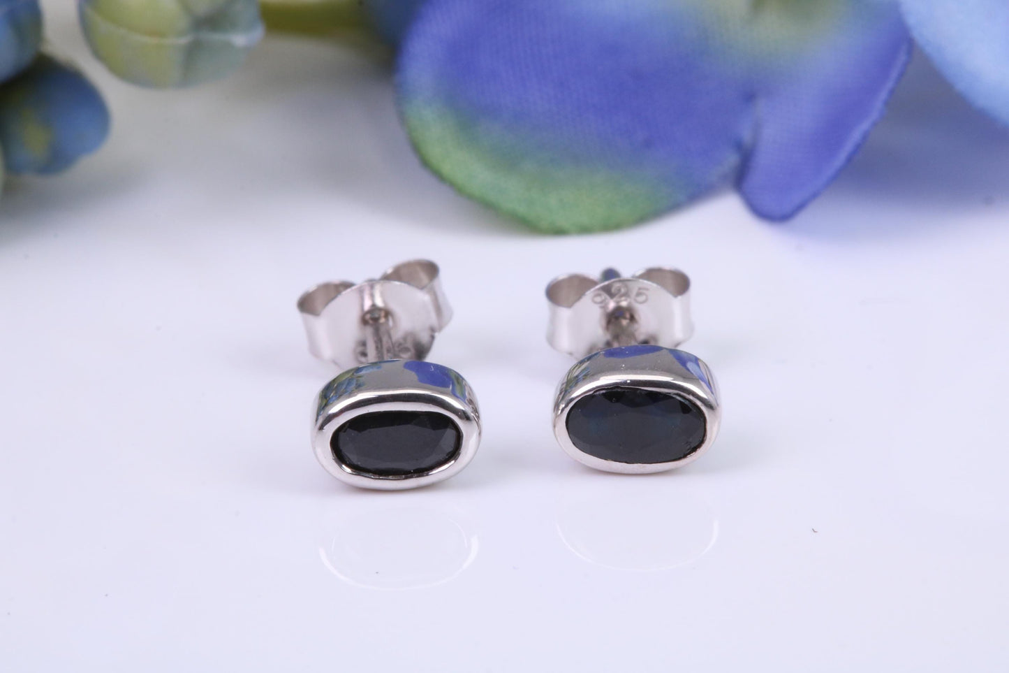 Black Oval cut Cubic Zirconia set Stud Earrings, Made from Solid Cast Sterling Silver