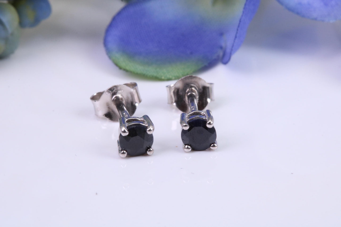 Black Round cut Cubic Zirconia set Stud Earrings, Made from Solid Cast Sterling Silver
