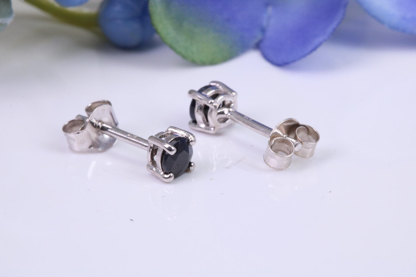 Black Round cut Cubic Zirconia set Stud Earrings, Made from Solid Cast Sterling Silver