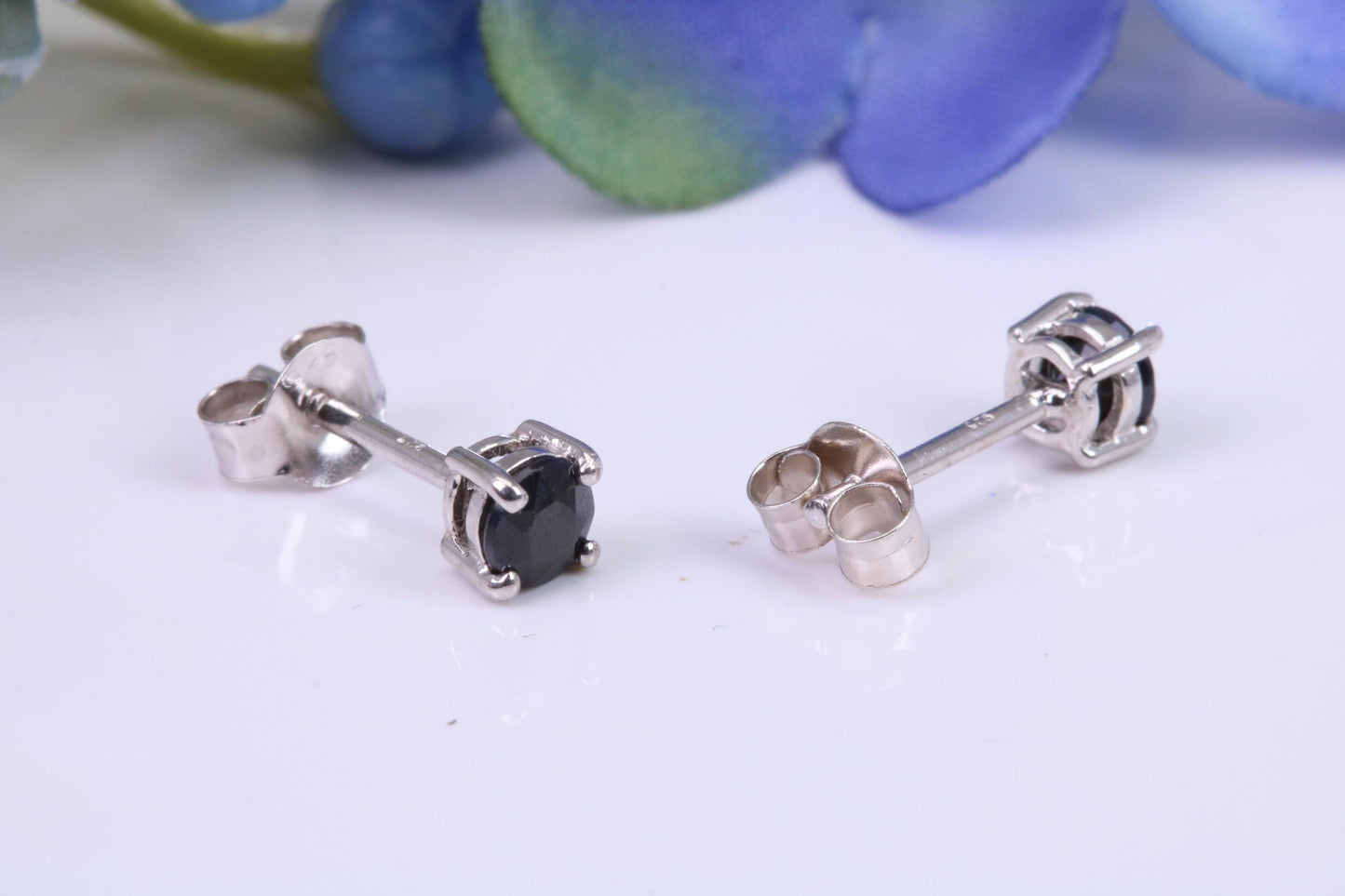 Black Round cut Cubic Zirconia set Stud Earrings, Made from Solid Cast Sterling Silver