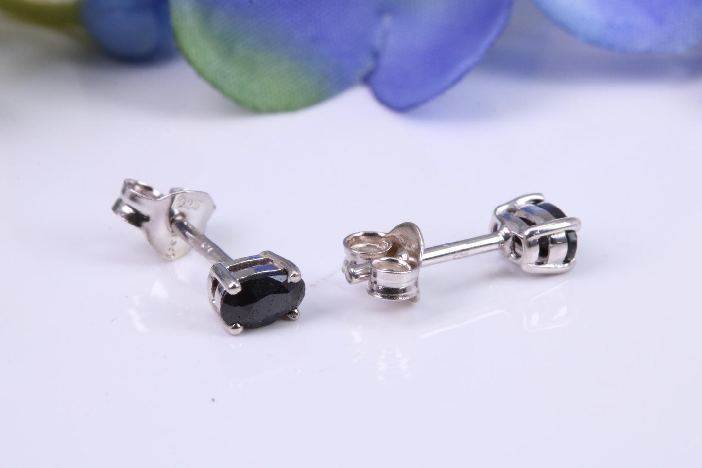 Black Oval cut Cubic Zirconia set Stud Earrings, Made from Solid Cast Sterling Silver