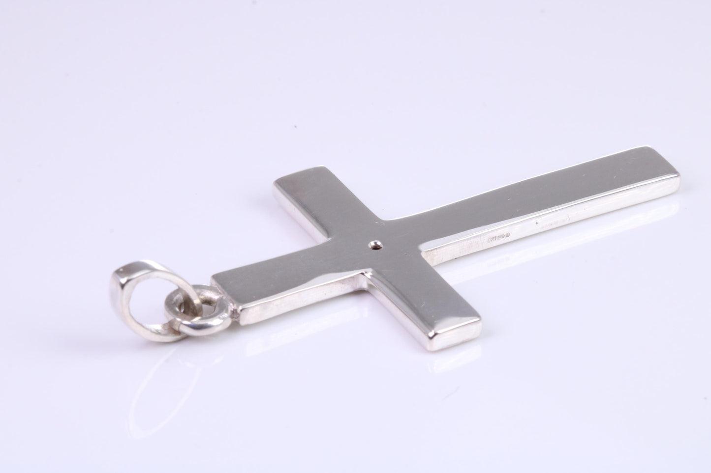 Very Large 60 mm Long Chunky Cross set with Natural Square cut Ruby, Made From Solid Cast Silver, British Hallmarked