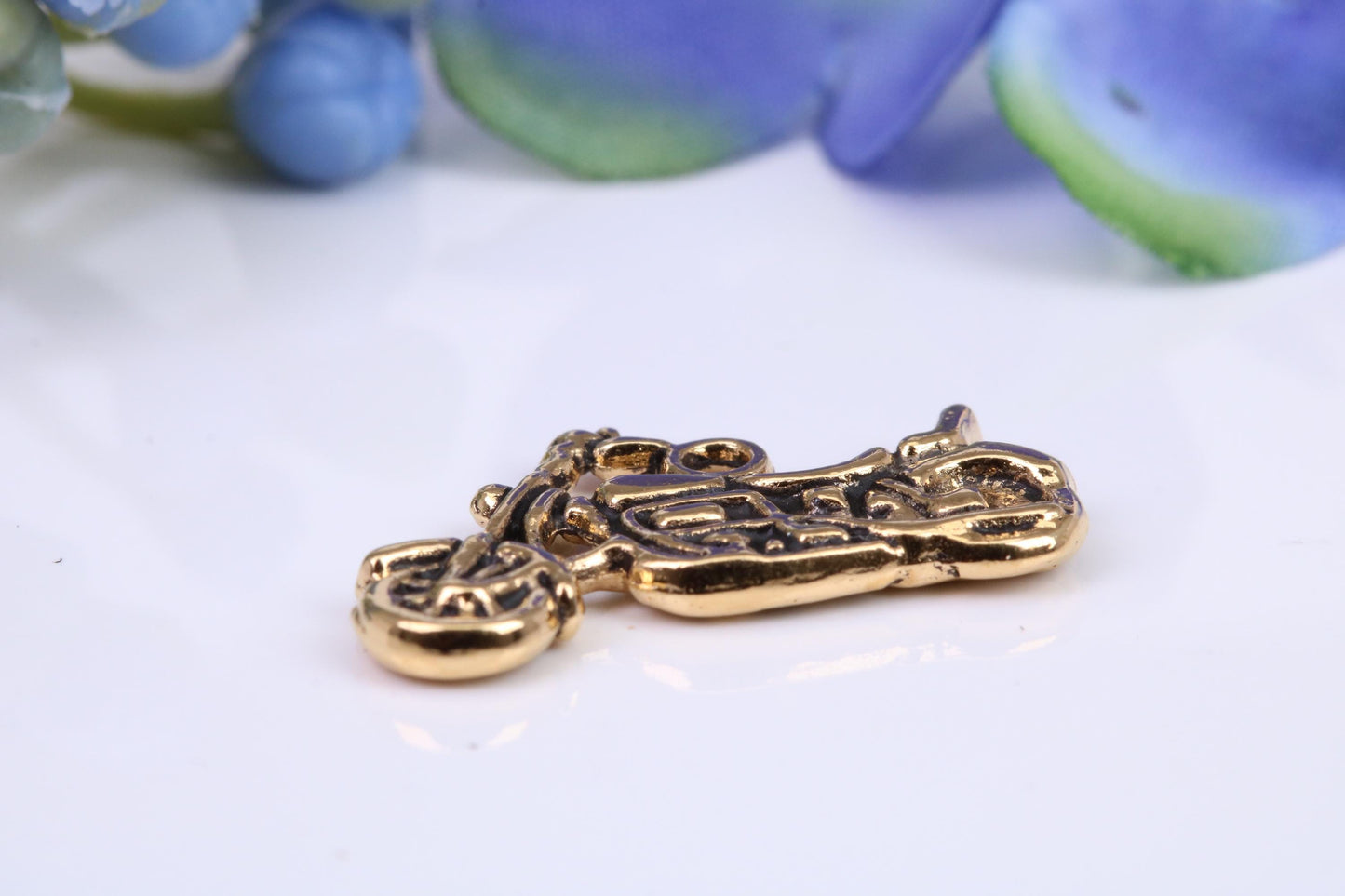Motorbike Charm, Made from Solid Cast Yellow Gold, British Hallmarked, Complete with Attachment Link