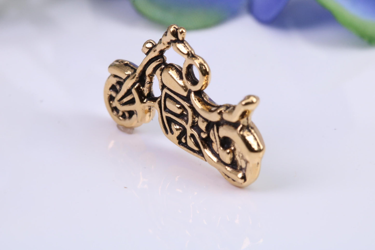 Motorbike Charm, Made from Solid Cast Yellow Gold, British Hallmarked, Complete with Attachment Link