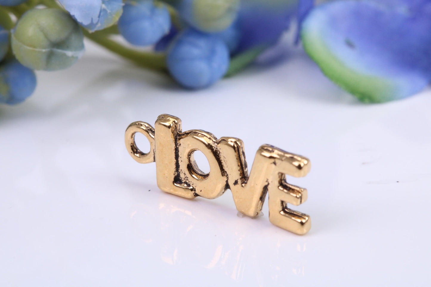 Love Charm, Made from Solid Cast Yellow Gold, British Hallmarked, Complete with Attachment Link