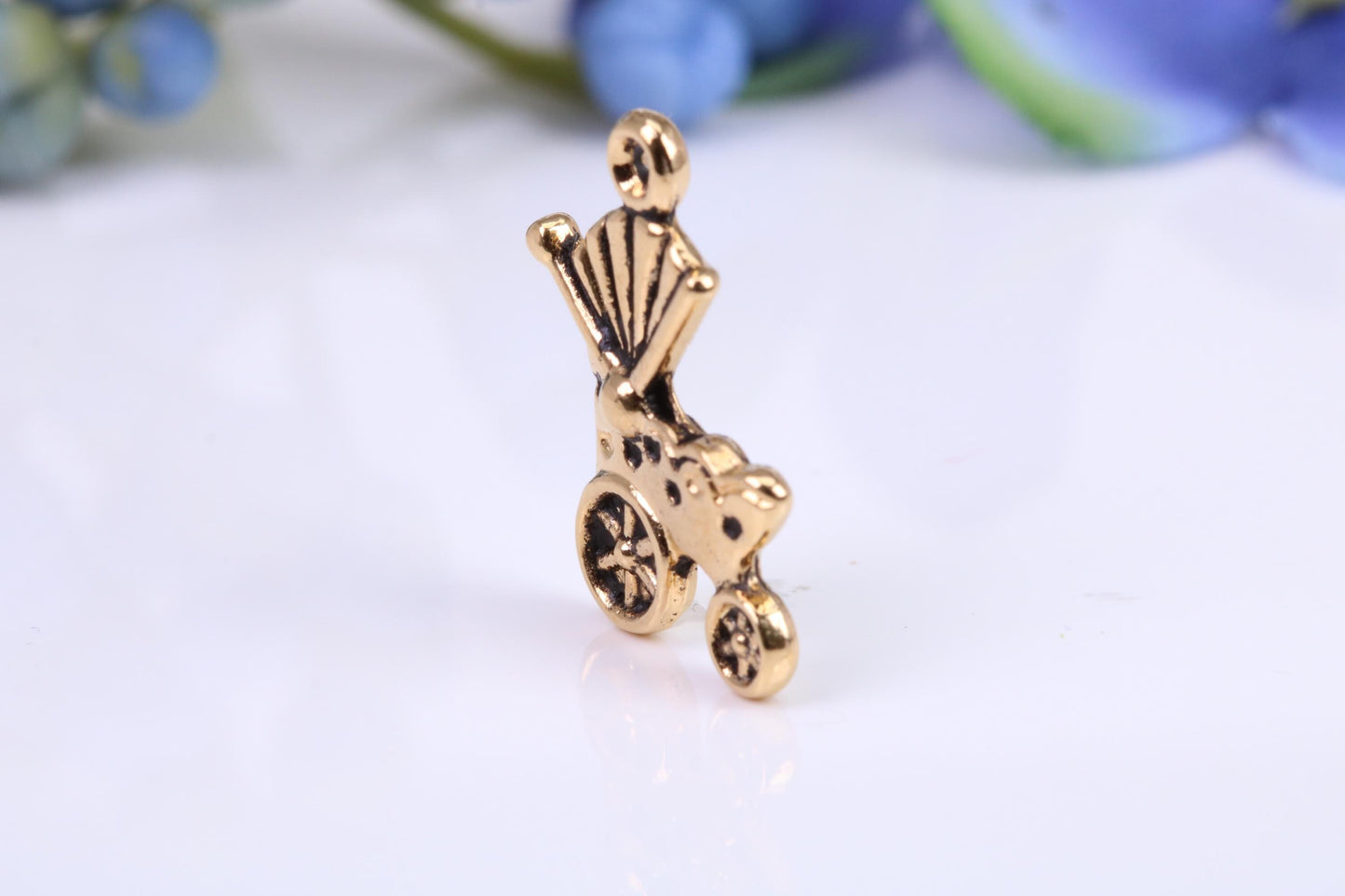 Baby Pram Charm, Traditional Charm, Made from Solid Cast Yellow Gold, British Hallmarked