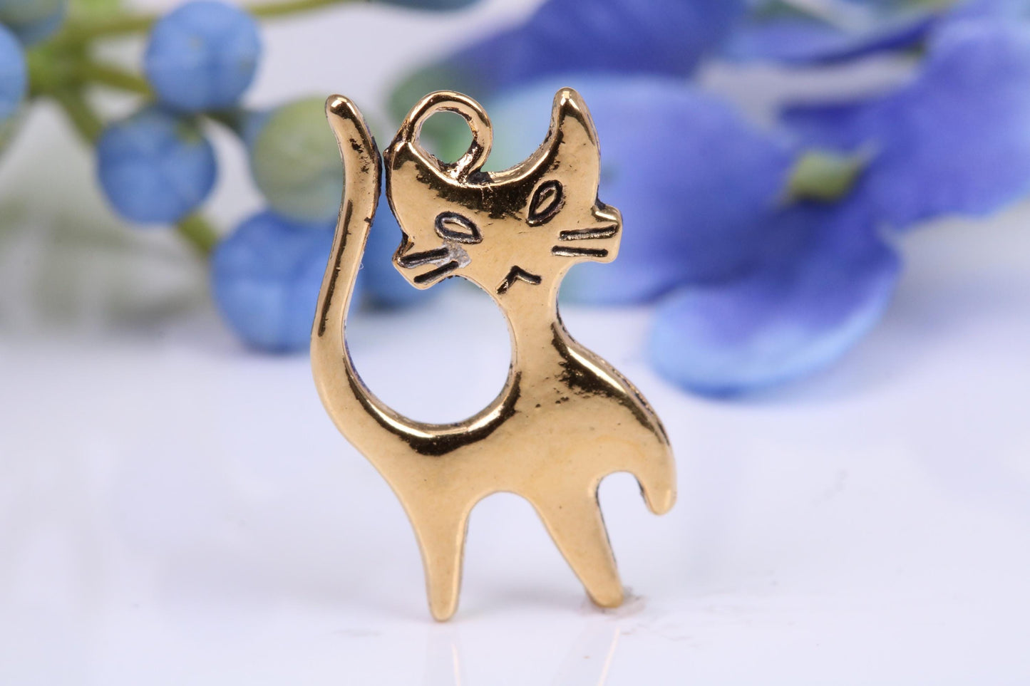 Cat Charm, Traditional Charm, Made from Solid Cast Yellow Gold, British Hallmarked