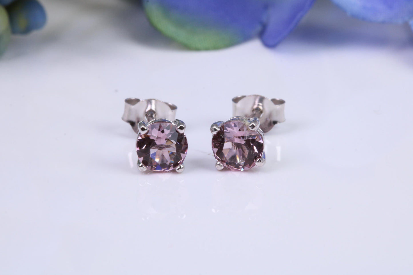 5 mm Round Light Amethyst Cubic Zirconia set Stud Earrings, Made from Solid Cast Sterling Silver