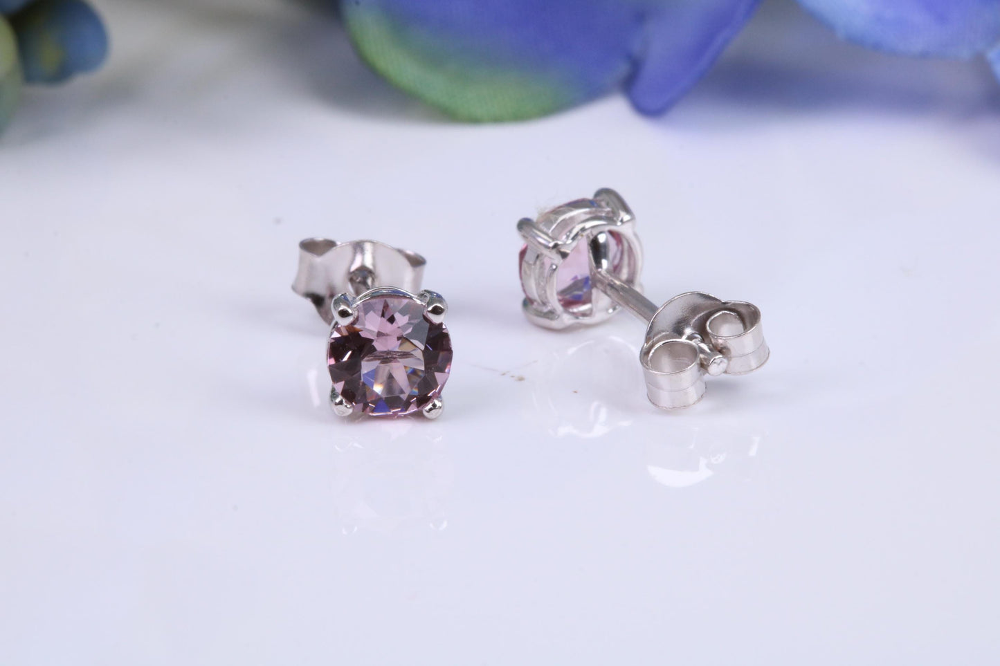 5 mm Round Light Amethyst Cubic Zirconia set Stud Earrings, Made from Solid Cast Sterling Silver
