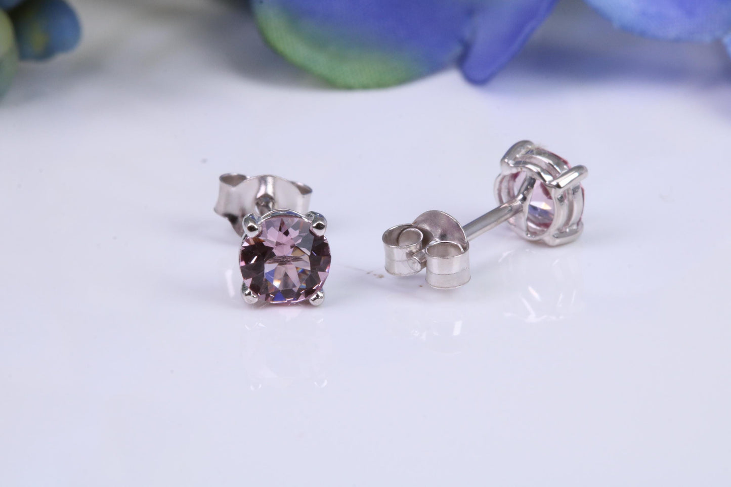 5 mm Round Light Amethyst Cubic Zirconia set Stud Earrings, Made from Solid Cast Sterling Silver
