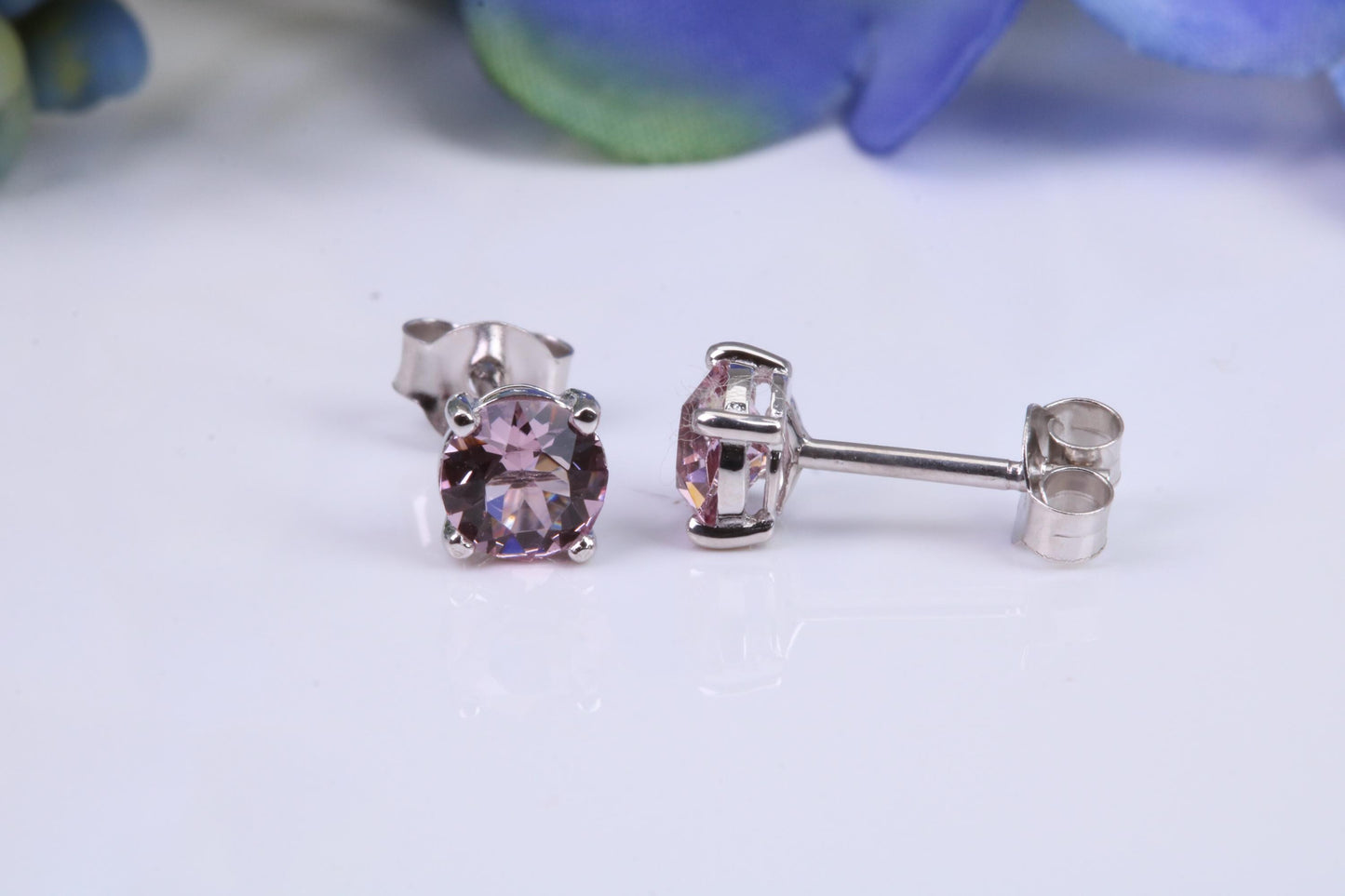 5 mm Round Light Amethyst Cubic Zirconia set Stud Earrings, Made from Solid Cast Sterling Silver