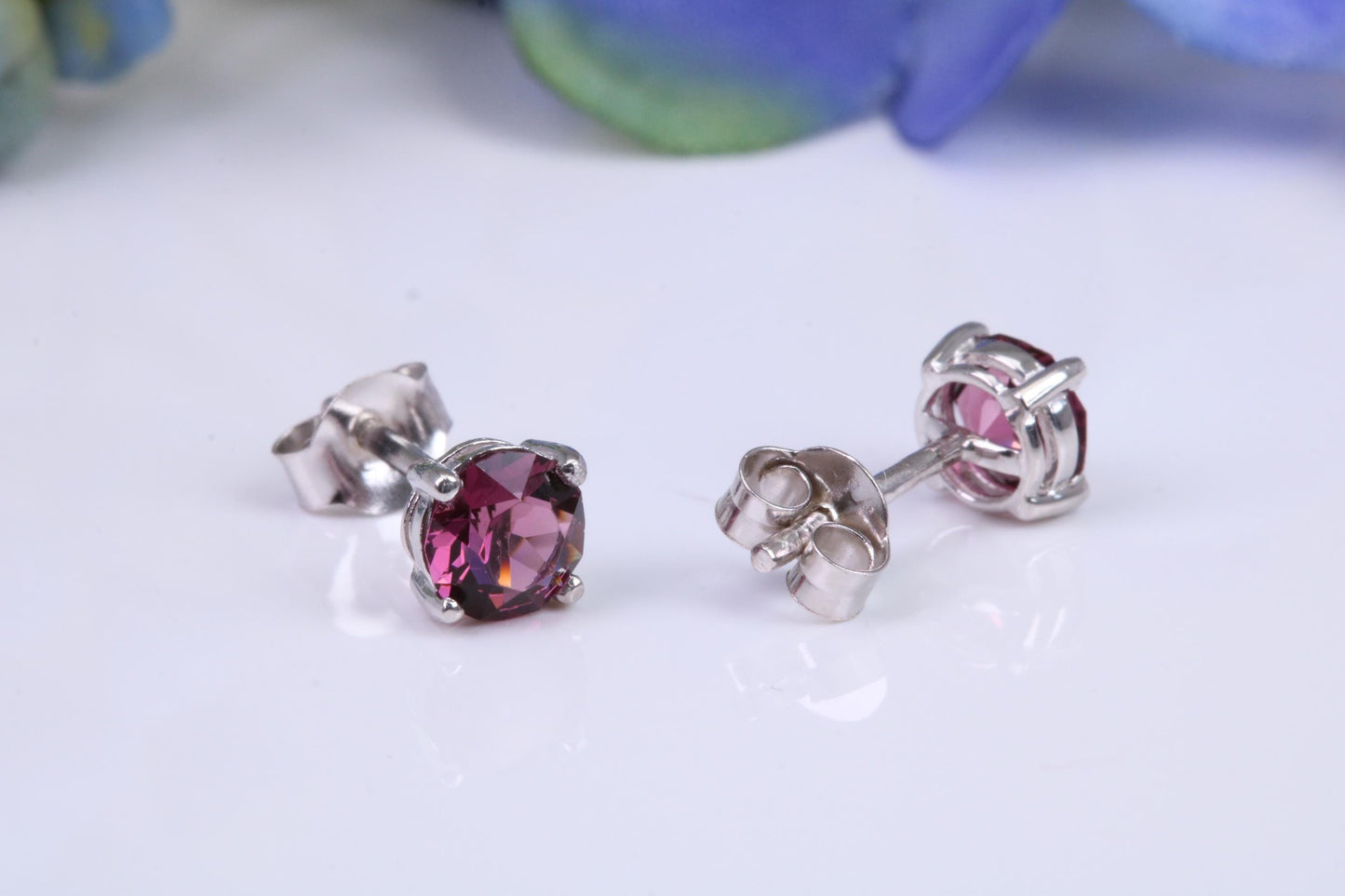 5 mm Round Hessonite Garnet Cubic Zirconia set Stud Earrings, Made from Solid Cast Sterling Silver