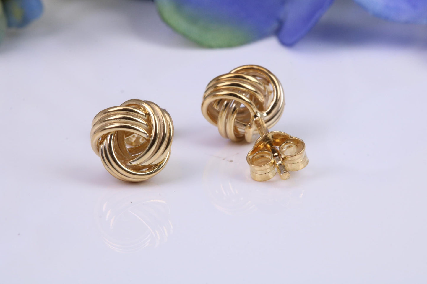 8 mm Round Knotted Stud Earrings, Made from 925 Grade Sterling Silver and Yellow Gold Plated