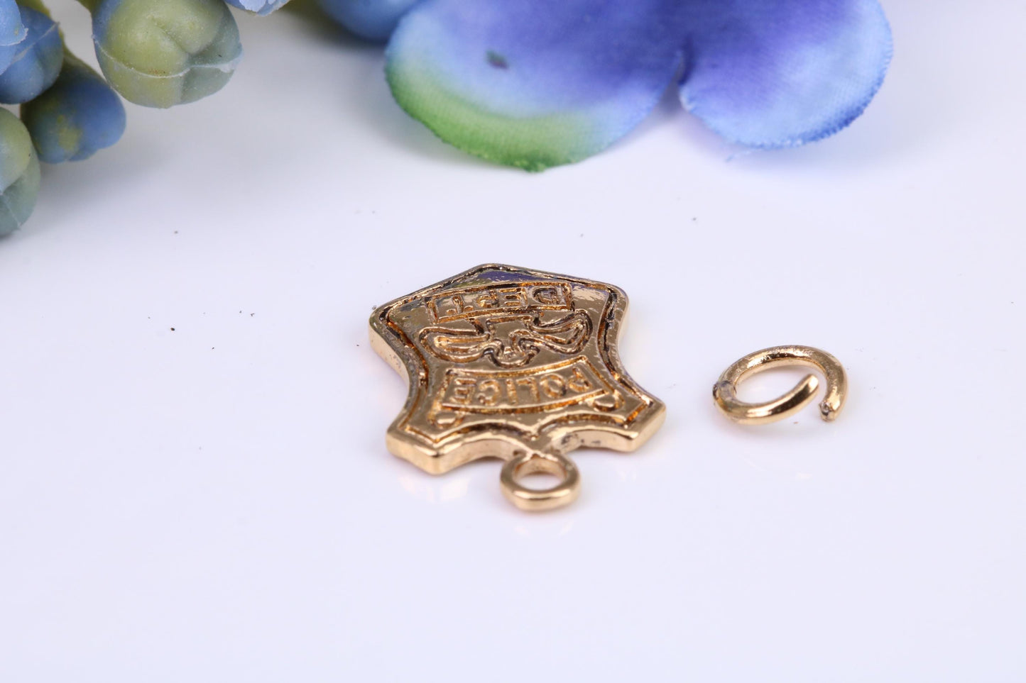 Police Badge Charm, Traditional Charm, Made from Solid Cast Yellow Gold, British Hallmarked