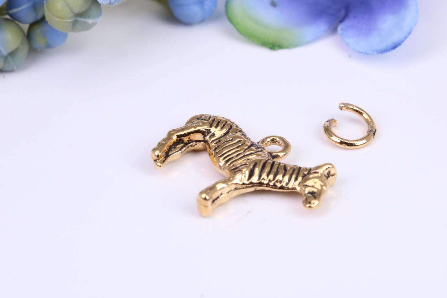 African Zebra Charm, Traditional Charm, Made from Solid Cast Yellow Gold, British Hallmarked