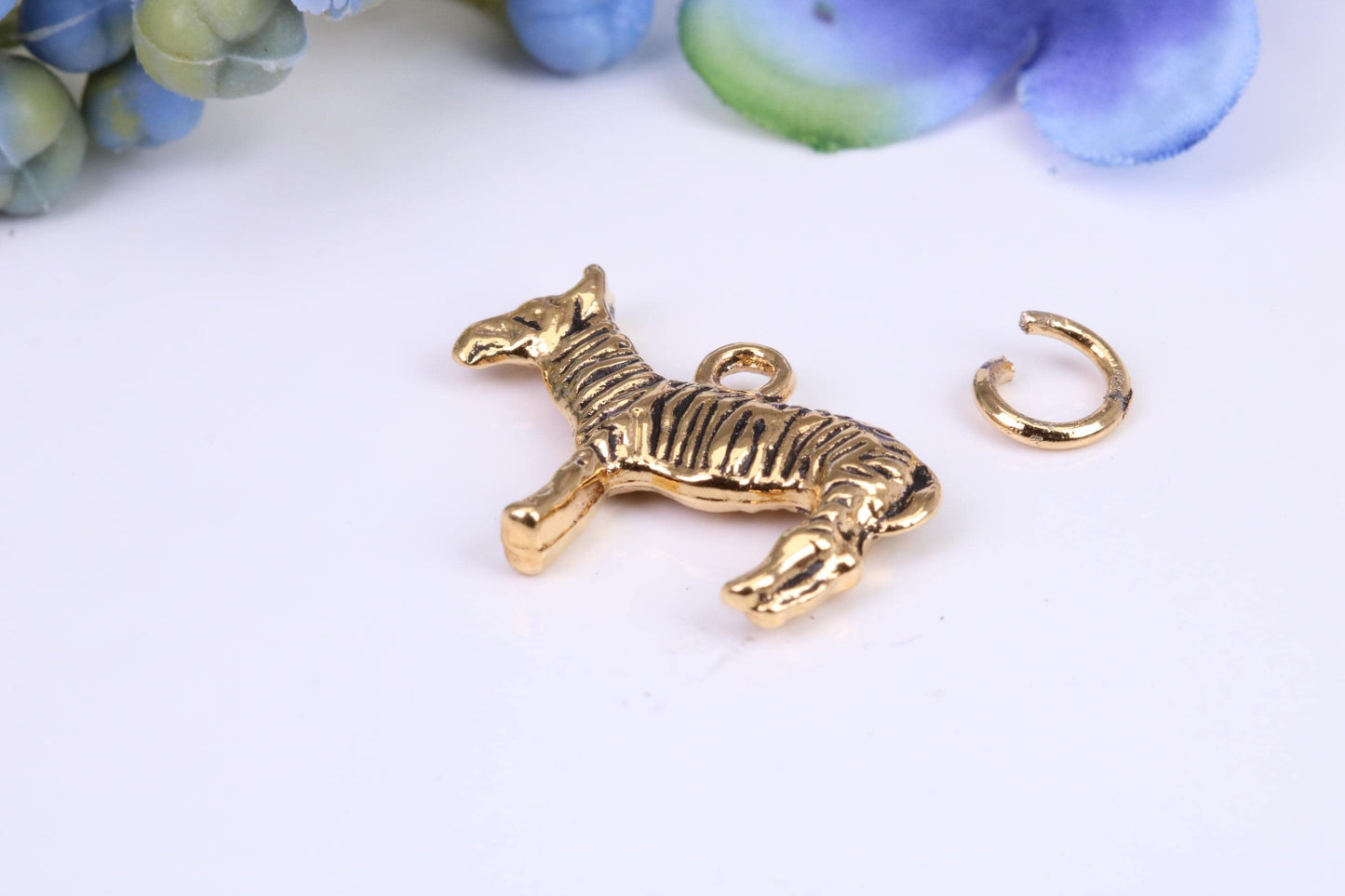 African Zebra Charm, Traditional Charm, Made from Solid Cast Yellow Gold, British Hallmarked